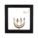 Bronze Figure Moonlit Family Dreams in Wood Art Frame