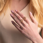 925 Silver Vintage Ring 18K Gold Plated Twisted Band with Teardrop Gemstone - Image 2