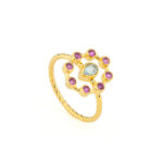 925 Silver Vintage Ring 18K Gold Plated Twisted Band with Teardrop Gemstone - Image 3