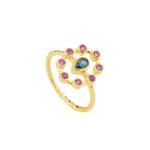 925 Silver Vintage Ring 18K Gold Plated Twisted Band with Teardrop Gemstone - Image 5