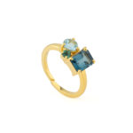 925 Sterling Silver Gold Plated Ring with Gemstones - Image 3