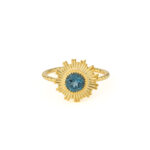 Sunburst Disc Ring with Round London Blue Topaz in  Gold Plated Silver 925