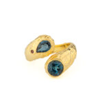 Open Crossover London Blue Topaz Ring in Gold Plated 925 Silver Hammered