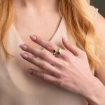 Open Crossover London Blue Topaz Ring in Gold Plated 925 Silver Hammered - Image 2