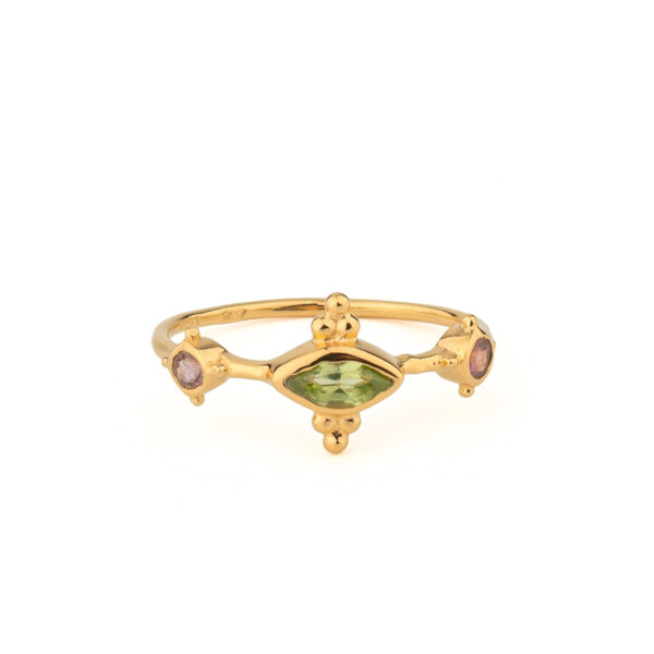 Gold Plated 925 Silver Ring with Tourmalines & Gemstones