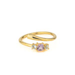 Open Crossover Ring 925 Silver Gold Plated with Three Semi-Precious Stones