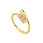 Open Crossover Ring 925 Silver Gold Plated with Three Semi-Precious Stones - Image 3