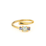 Open Crossover Ring 925 Silver Gold Plated with Three Semi-Precious Stones - Image 4