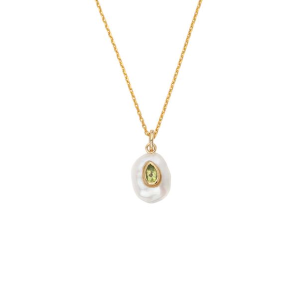Pearl and Peridot Necklace in 925 Sterling Silver Gold Plated