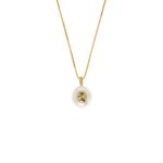 Round Pearl and Peridot Necklace in 925 Sterling Silver Gold Plated