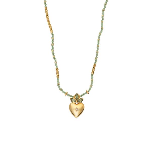 Heart Charm Gemstone Necklace in 18K Gold Plated 925 Silver