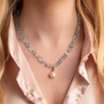 Aquamarine Cabochon Gemstone Necklace with Pearl Pendant in Gold Plated 925 Silver - Image 2