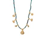 Handmade Semi-Precious Stone Necklace with 18K Gold Plated 925 Silver Shell Charms