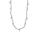 Chrysocolla Knotted Gemstone Necklace with Gold Plated Silver Shell Charms