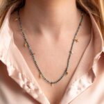 Chrysocolla Knotted Gemstone Necklace with Gold Plated Silver Shell Charms - Image 2