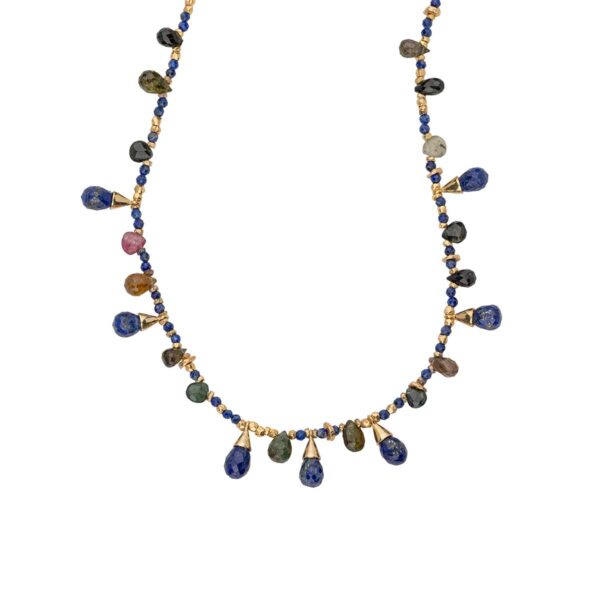 Handmade Lapis Lazuli Necklace with Semi-Precious Stones & 18K Gold Plated 925 Silver Elements