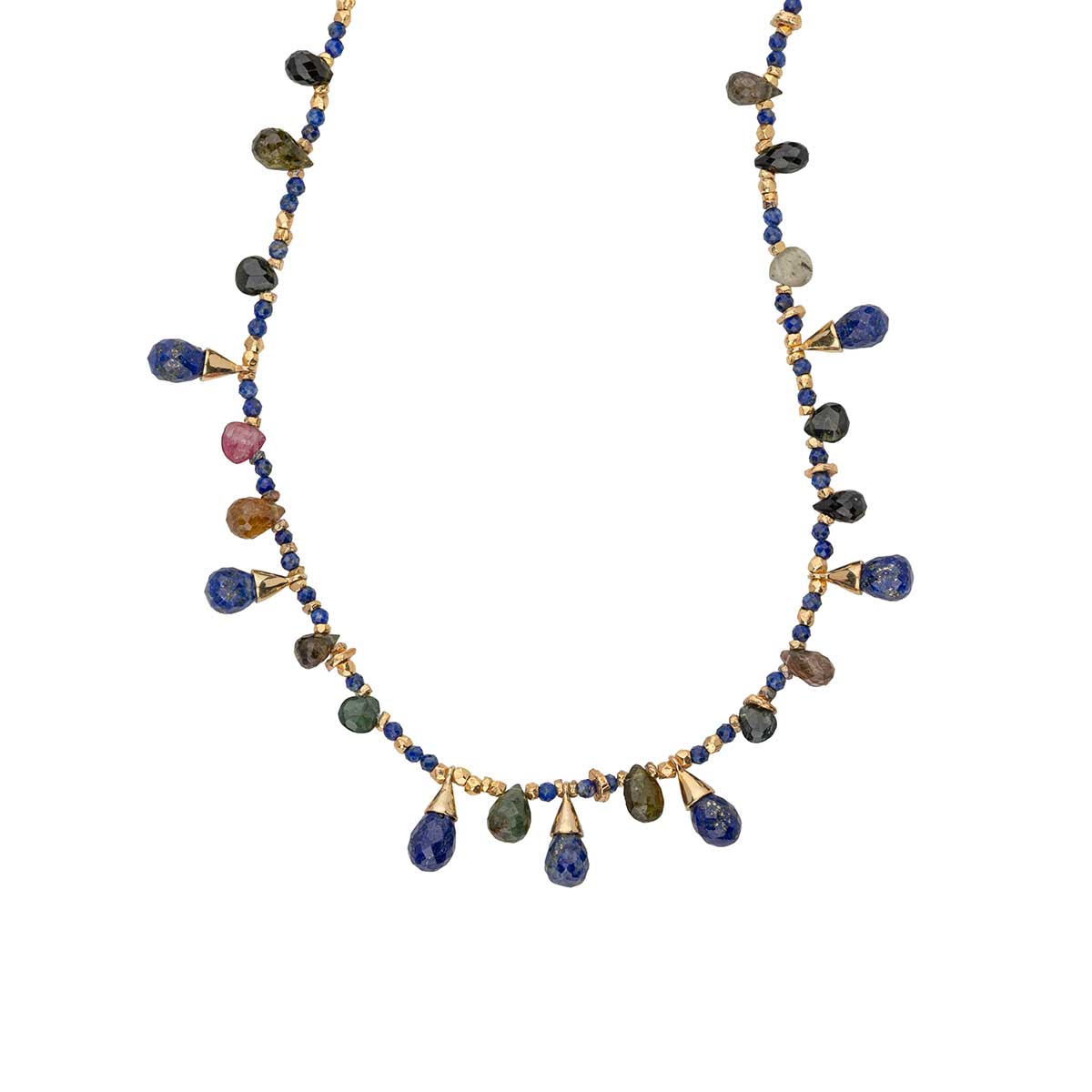 EI-NE-04879109-KLP01496 Handmade Lapis Lazuli Necklace with Semi-Precious Stones & 18K Gold Plated 925 Silver Elements