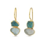 Apatite & Aquamarine Dangle Earrings in 925 Sterling Silver & Gold Plating