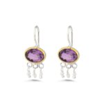 Blue Topaz & Amethyst Dangle Earrings in 925 Sterling Silver & Gold Plating