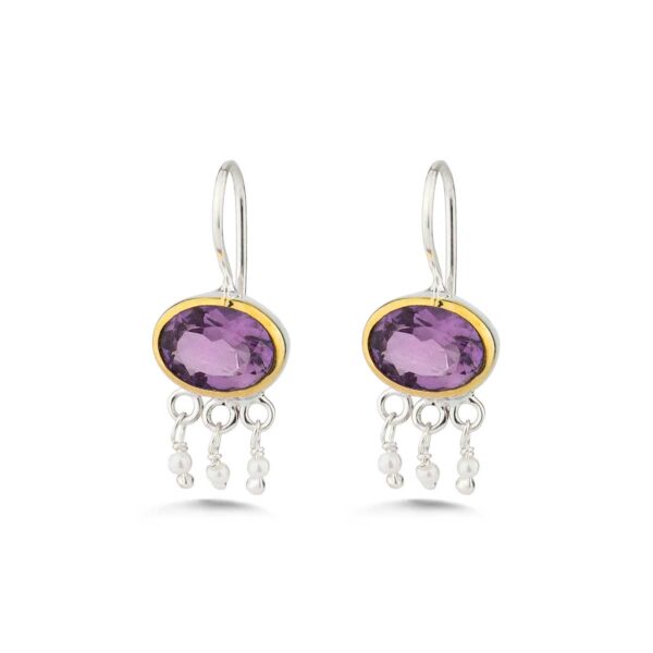 Blue Topaz & Amethyst Dangle Earrings in 925 Sterling Silver & Gold Plating
