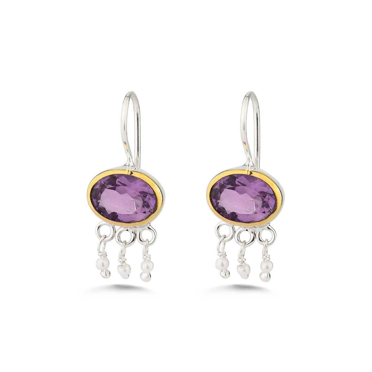 EI-SK-11791031-SK5224 Blue Topaz & Amethyst Dangle Earrings in 925 Sterling Silver & Gold Plating