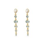 Pearl Blue Topaz & Green Stone Dangle Earrings in 925 Sterling Silver & Gold Plating