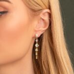 Pearl Blue Topaz & Green Stone Dangle Earrings in 925 Sterling Silver & Gold Plating - Image 2