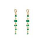 Pearl Blue Topaz & Green Stone Dangle Earrings in 925 Sterling Silver & Gold Plating - Image 3