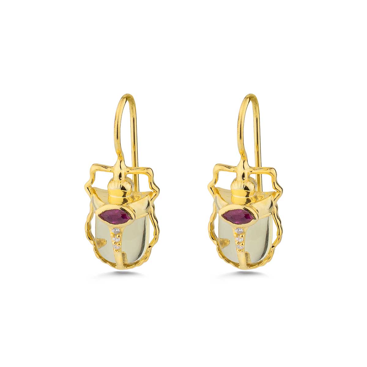 EI-SK-11799037-105519 Citrin Ruby Amethyst Dangle Earrings in 925 Sterling Silver & Gold Plating - Image 1