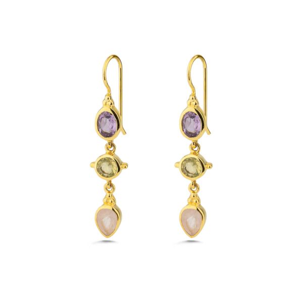 Gemstone Dangle Long Earrings in 925 Sterling Silver & Gold Plating