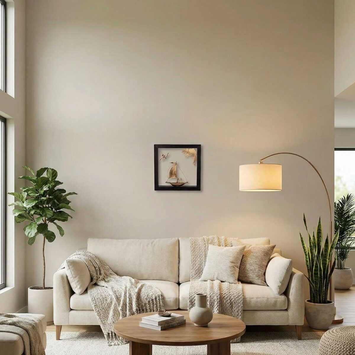 Bronze Ship Sailing Through Sky and Sea - Wood Art Frame 25x25cm - Image 2