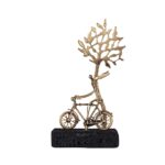 Bronze Between Wheels and Roots with Lava Stone Base