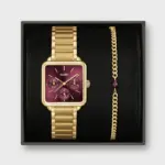 Cluse Gift Box La Tétragone Multifunction Watch Steel Dark Cherry & Bead Bracelet Gold Colour - Image 5