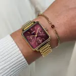 Cluse Gift Box La Tétragone Multifunction Watch Steel Dark Cherry & Bead Bracelet Gold Colour - Image 2