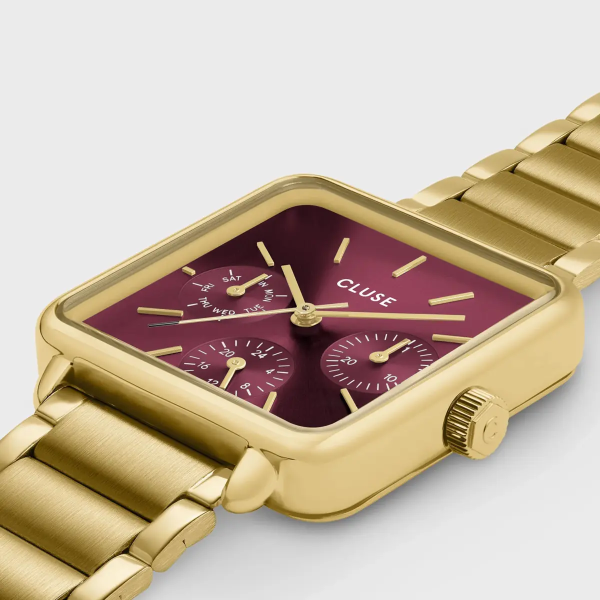 Cluse Gift Box La Tétragone Multifunction Watch Steel Dark Cherry & Bead Bracelet Gold Colour - Image 7