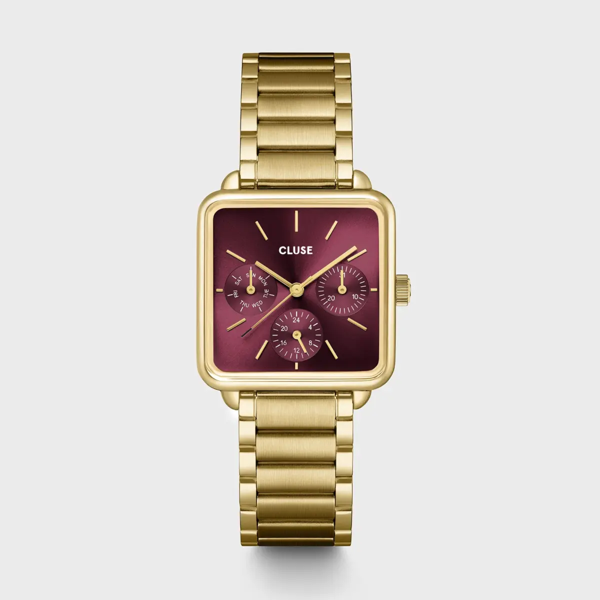 Cluse Gift Box La Tétragone Multifunction Watch Steel Dark Cherry & Bead Bracelet Gold Colour - Image 6