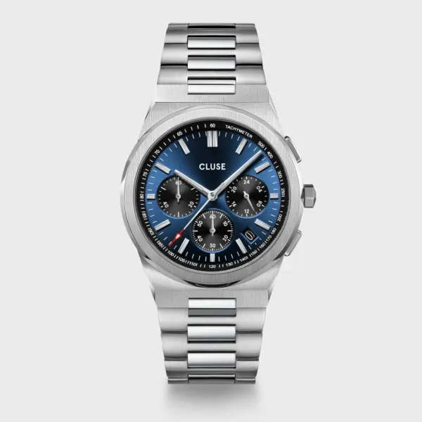 Vigoureux Chrono Watch Steel Dark Blue Silver Colour