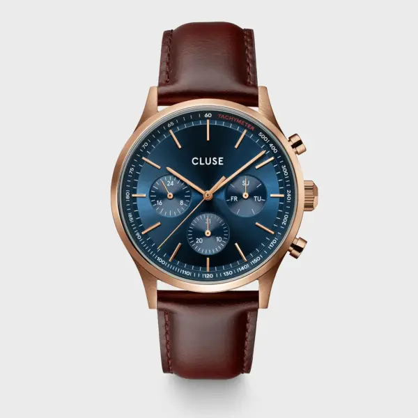 Anthéor Multifunction Watch Leather Blue Rose Gold Colour