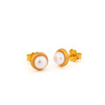 Pearl Stud Round Earrings in 925 Sterling Silver Gold Plated